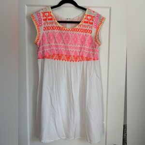 100% Cotton Pink/Orange/Yellow Embroidered Dress